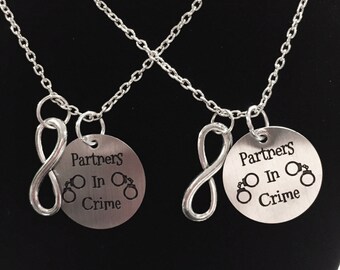 Best Friend Necklace Set, Partners In Crime Necklace, 2 Necklaces, Infinity Handcuff Sisters Best Friend Couple's His And Hers Set