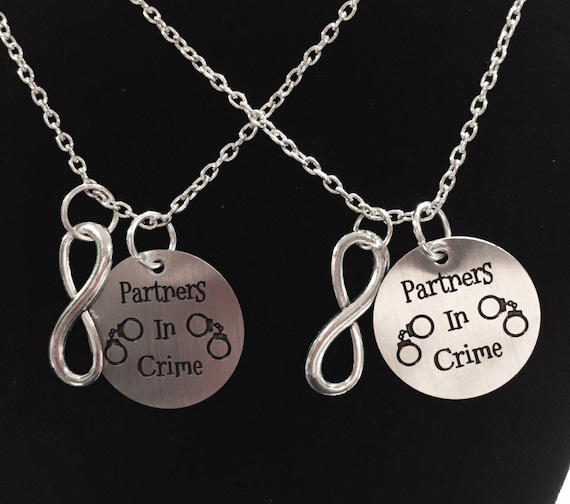 Best Friend Necklace Set, Partners In Crime Necklace, 2 Necklaces, Infinity Handcuff Sisters Best Friend Couple's His And Hers Set