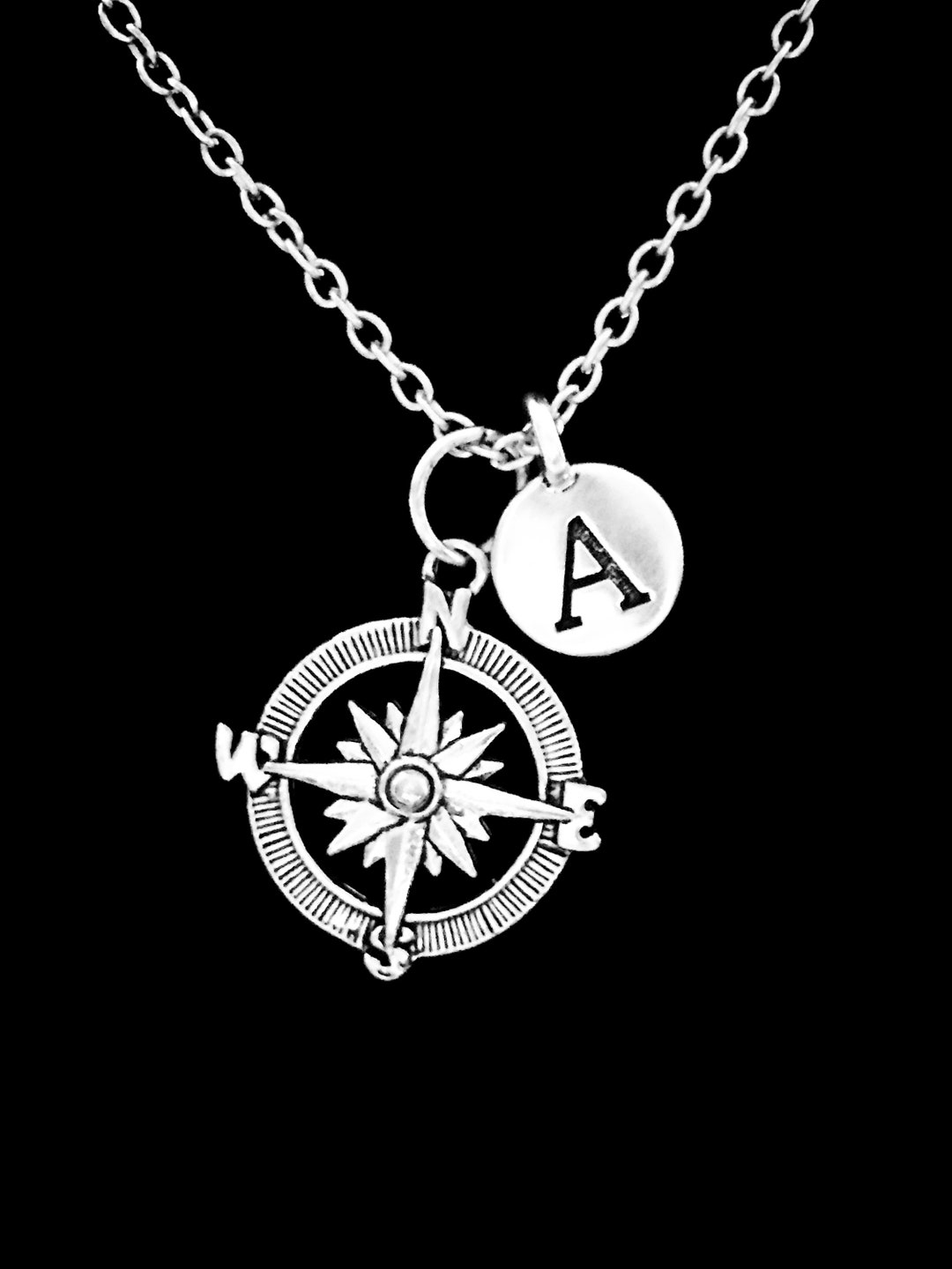 Compass Necklace, Compass Jewelry, Best Friend Necklace Gift, Initial