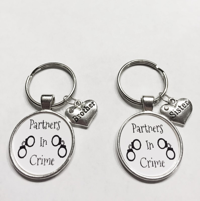 2 Keychains Partners In Crime Brother Sister Sibling Key Chain Set
