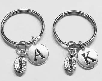 Coffee Bean Keychain, Initial Keychain, Best Friend Gift, Best Friend Keychain, Mother Daughter Gift, Coffee Lover Gift Initial Keychain Set