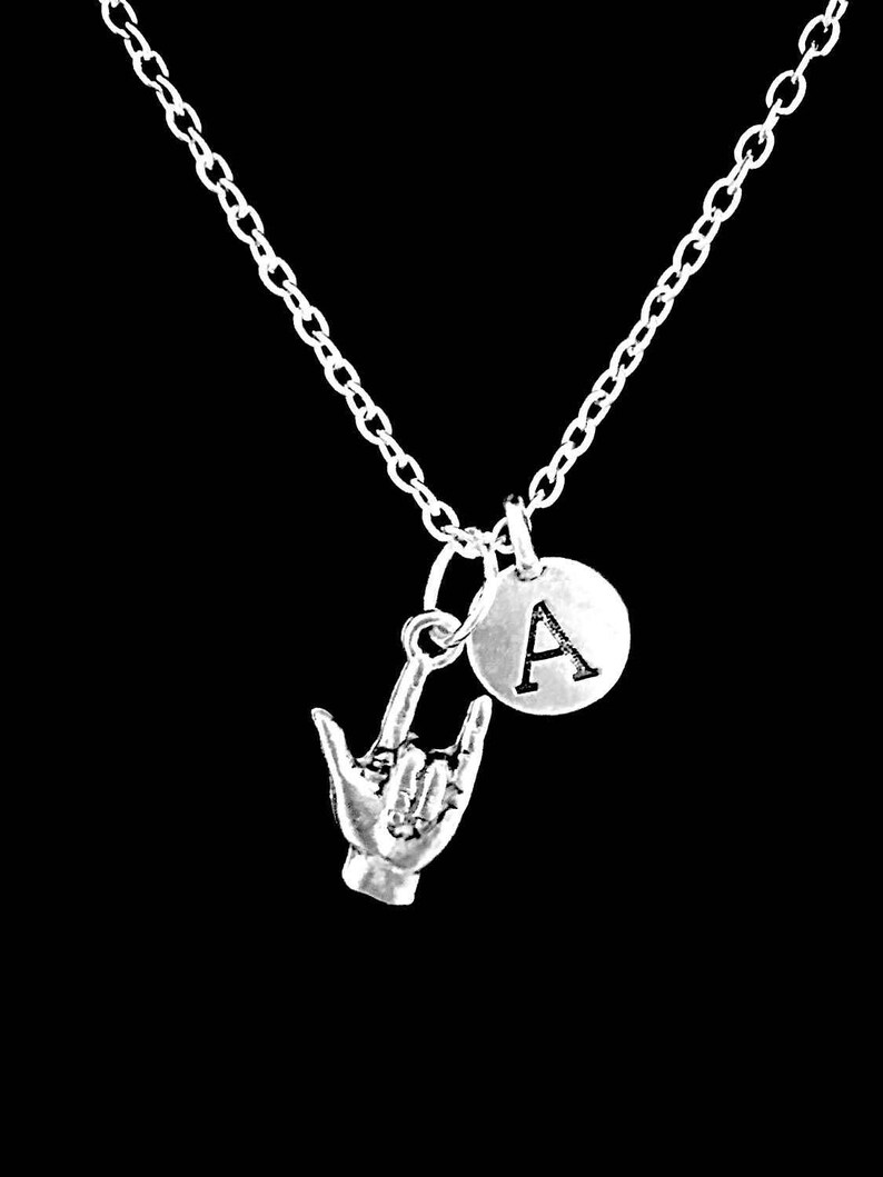 Sign Language Hand Necklace Initial Necklace I Love You Sign Etsy