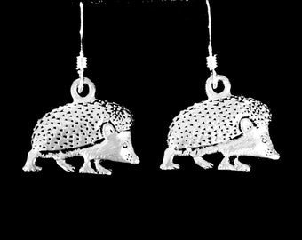 Hedgehog Earrings, Hedgehog Dangle Charm Earrings, Sterling Silver French Hook Ear Wire, Animal Gift For Her, Best Friend Gift, Sister Gift