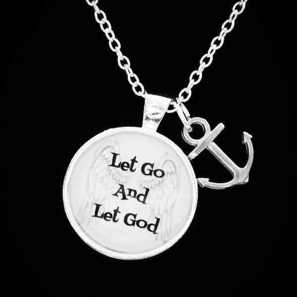 Christian Necklace, Christian Jewelry, Let Go And Let God Jewelry, Bible Scripture Anchor Necklace