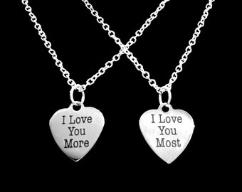 Best Friend Gift, I Love You More Necklace, Love You Most, Boyfriend Husband His And Hers Wife Girlfriend Couples Necklace Set