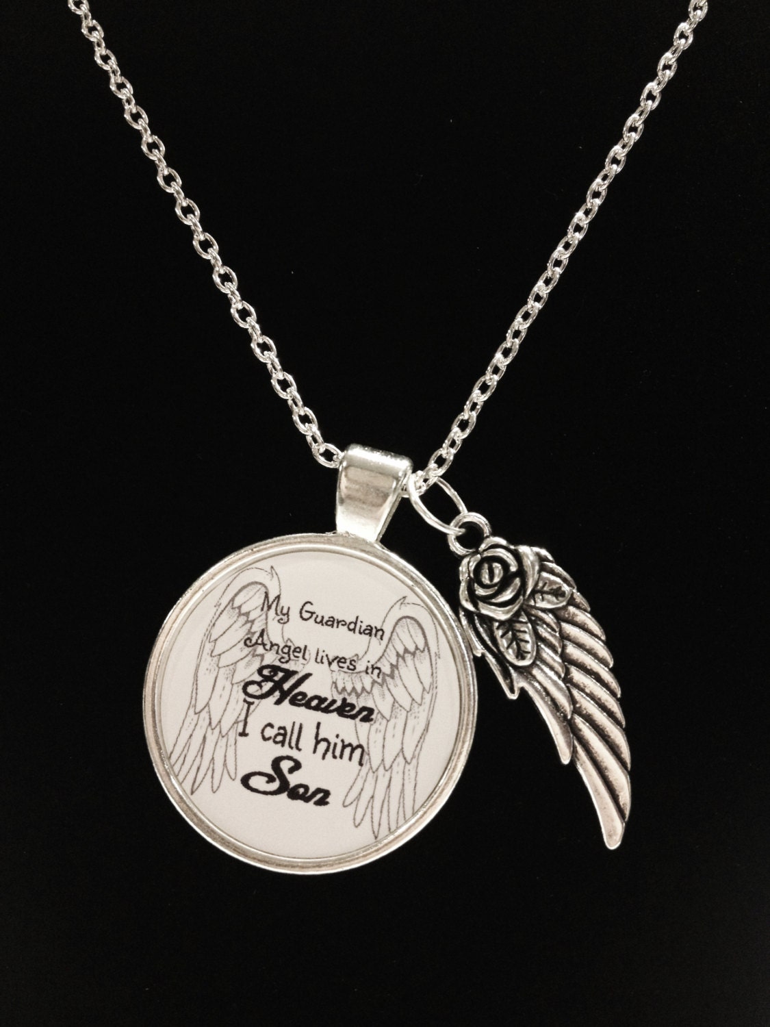 Memorial Necklace Son Son Angel Necklace Angel in Heaven Wing Memory Remembrance Memorial Necklace Not Forgotten Sympathy Gift Necklace