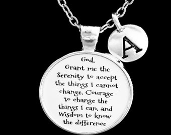 Serenity Prayer Necklace, Christian Necklace, Bible Scripture Necklace, Initial Necklace, Church Friend Gift, Christmas Gift