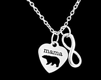 Gift For Her, Mama Bear Necklace, Mother's Day Gift, Animal Necklace, Mother Gift, Sister Gift, Mom Gift, Mama Bear Infinity Necklace