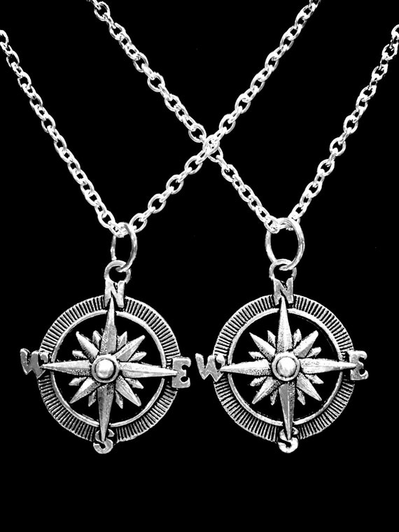 Compass Necklace Set, Best Friend Necklace, Best Friend Jewelry, Friends Couple's His And Hers Sisters Mother Daughter Nautical Direction