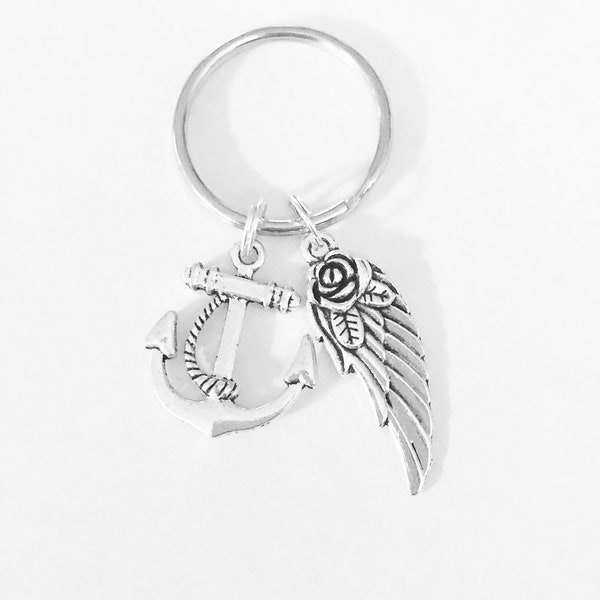 Gift For Her or Him, Anchor Angel Wing Keychain, Sister Keychain, Friendship In Memory My Angel Keychain