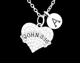 Christian Necklace, John 3:16 Jewelry, Christian Jewelry, Church Friend Gift, Best Friend Necklace, Initial Necklace, Best Friend Jewelry