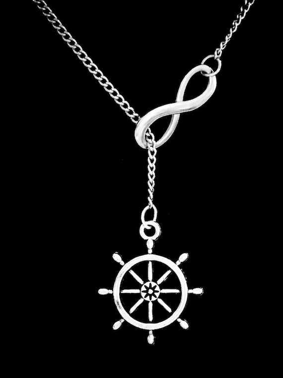 Ship Wheel Necklace, Rudder Jewelry, Rudder Ship Wheel Necklace, Nautical  Necklace, Gift Best Friend Sister, Infinity Lariat Necklace