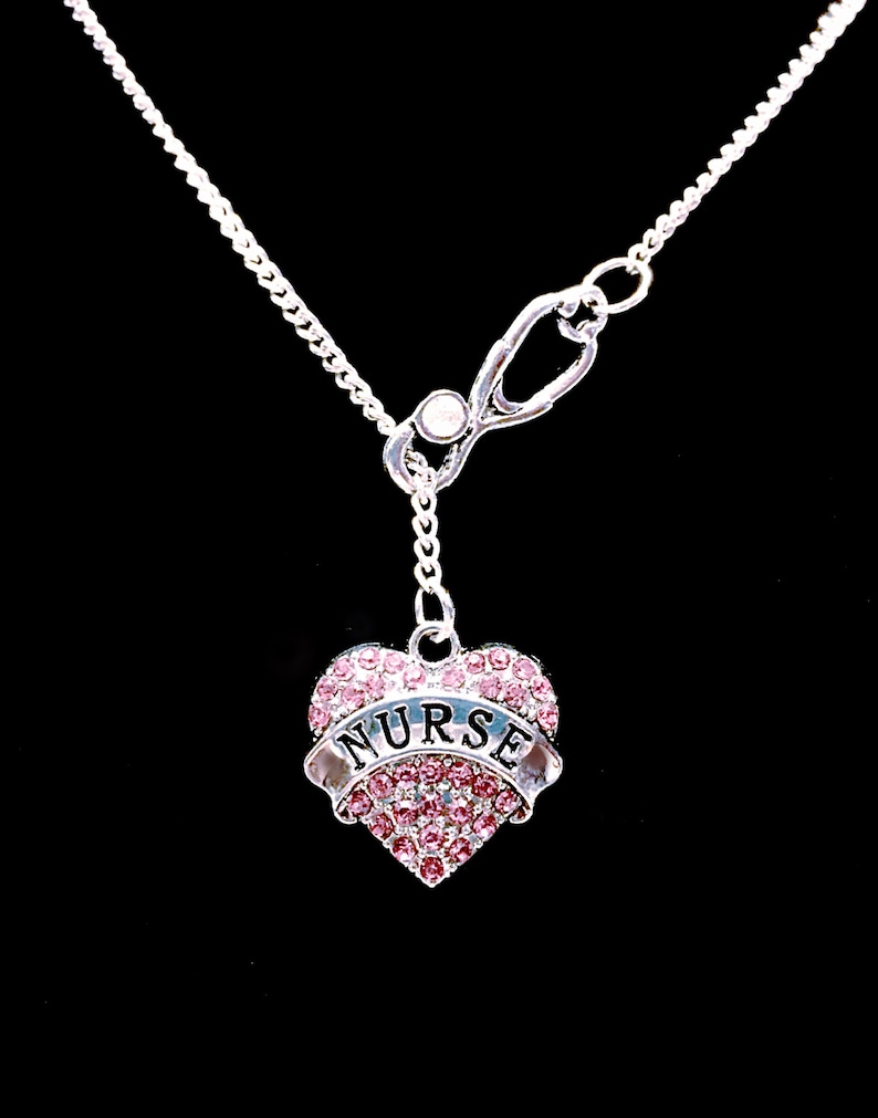 Stethoscope Nurse Gift Necklace Pink Nurse Heart RN LPN Gift Etsy