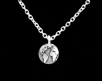 Earth Necklace, World Planet Necklace, Celestial Necklace, Geography Globe Travel Necklace