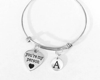 Best Friend Gift, You're My Person Bangle Bracelet, Initial Bracelet, Best Friend Bracelet, Best Friend Jewelry, Sister Bangle Bracelet