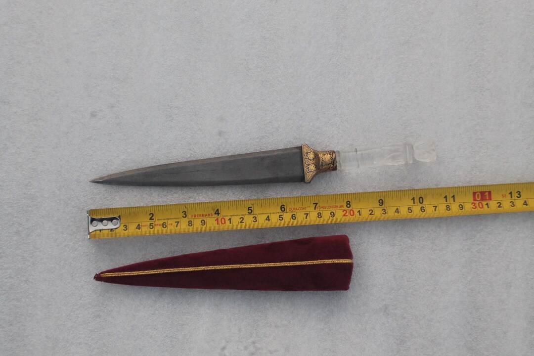 Vintage Mughal Khanjar Dagger Gold Damascened Wootz Blade, Rock Crystal ...