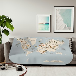 Dinosaur Map | Blue | Sherpa Blanket