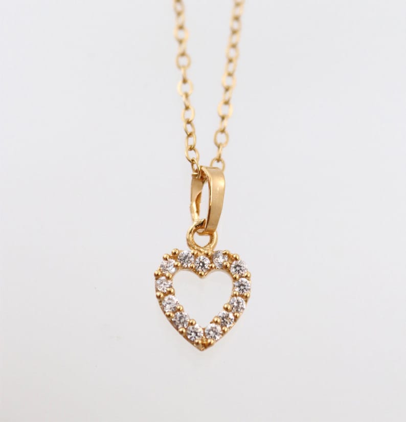 Heart pendant Gold Heart with zircons Anniversary gift Heart Necklace Romantic gifts for her