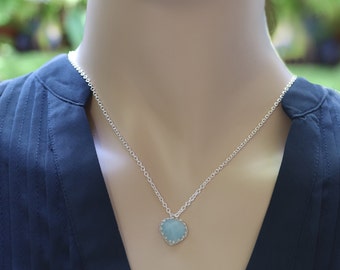 Magnificent Aquamarine Heart Necklace - Silver Birthstone Jewelry for March Celebrations
