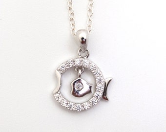 Gorgeous Fish Necklace - Sterling Silver Sea Life Pendant with Zircons Charm - Pregnancy, Fishing, Ocean Gift