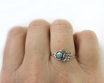 Hamsa Ring, Silver thin ring with Hamsa, Good luck ring, Gifts for Her