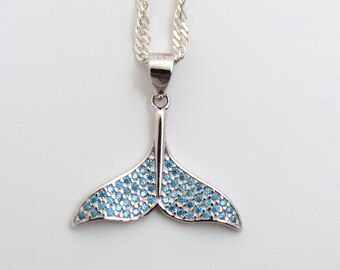 Whale tail necklace, Silver Zircon necklace, Mermaid necklace, Ocean lover gift, Dolphin tail Charm, Majestic necklace, Glamorous necklace