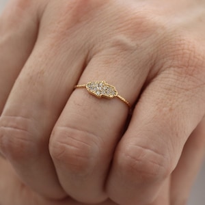 Hamsa ring, Gold Hamsa ring with zircons, Thin ring, Hamsa, Protection ring, Evil eye ring, Romantic gifts for her