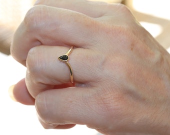 Gold Ring | Black Zircon | Dainty Ring | Stackable Rings | Engagement Rings | Rings for Women | Zircons | Light Ring.