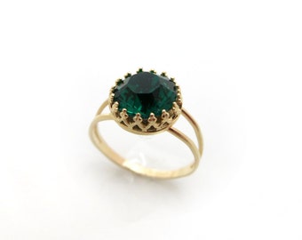 Gold Ring set with Emerald Swarovski, Green crystal ring, Bridesmaid ring gift, Gift for her