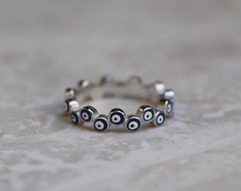 Evil Eye Silver Ring, Protection stackable ring, Stacking silver ring, Thin silver ring with evil eye, Good luck ring, Silver ring for woman