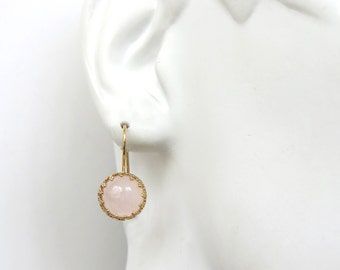 Rose Quartz Earrings, Gold earrings set with rose quartz, Bridal earrings, Gifts for Her