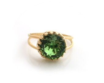 Gold Ring with Green Swarovski, Peridot crystal ring, Bridesmaid gift, Gifts for her