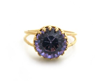 Purple Swarovski Ring, Gold ring set with Swarovski, Bridesmaid proposal, Gifts for her