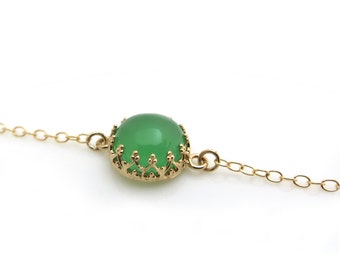 Pulsera de Ágata Verde, Pulsera de Oro engastada con Ágata Verde, Pulsera Delgada, Regalos para ella