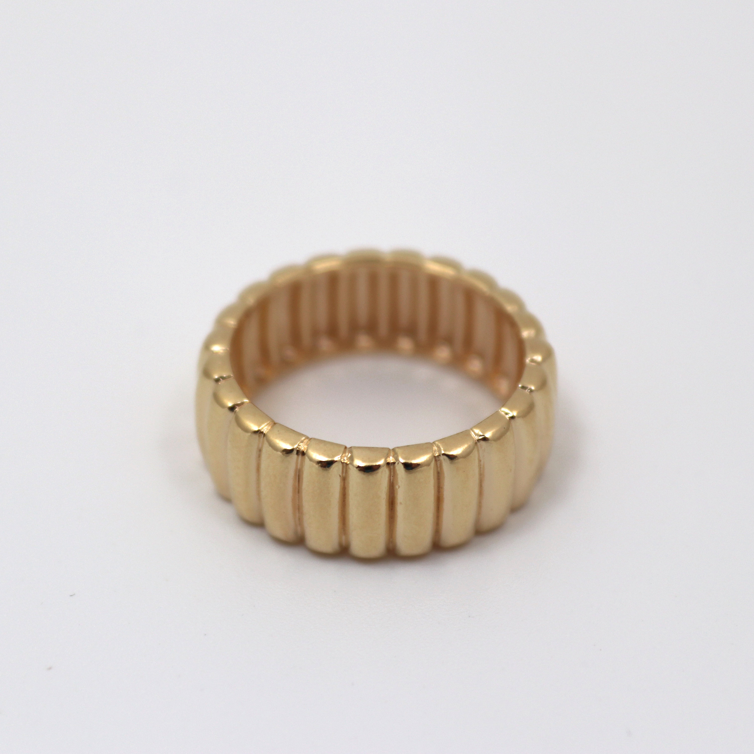 Gold Band Ring, 14k Gold Plated Ribbed Ring, Thick Gold Ring