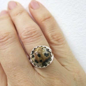 Dalmatian Jasper Ring, Silver ring set with Jasper, Cocktail ring, Dalmatian, Gift for her