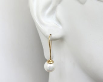 Pearl Earrings, Gold earrings set with white Pearl, June Birthstone, Bridal Earrings