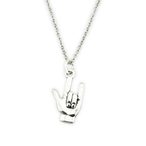 I love you sign language necklace - i love you necklace - sign language gift - charm necklace - ASL necklace - sign jewelry