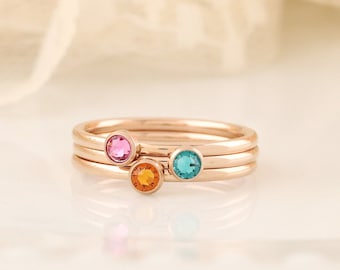 Rose Gold Stackable Birthstone Ring /Mothers Ring / Birthstone Stacking Ring / Dainty Birthstone Ring / Family Jewelry / Mothers Ring