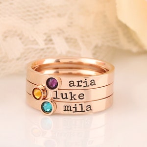 Stackable Mothers Ring Name Birthstone Ring Ring With Names and ...