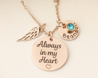 Always in My Heart Necklace / Personalized Memorial Necklace / Custom Memorial Jewelry / Sympathy Gift / Loss of Loved One Gift