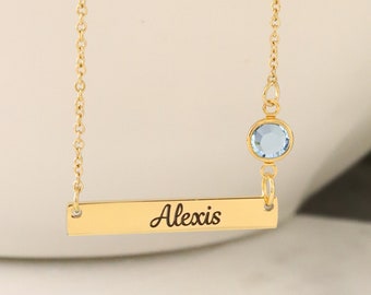 Bar Necklace with Birthstone / Personalized Bar Necklace / Name and Birthstone Necklace / Birthstone Bar Necklace / Birthstone Name Necklace