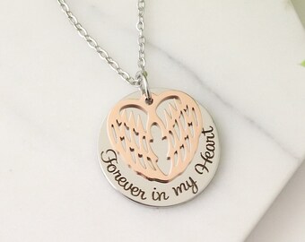 Forever in my Heart Necklace - Memorial Necklace with Wings -  Memorial Gift - Loss of Loved One - Loss of Spouse Gift - Memorial Jewelry