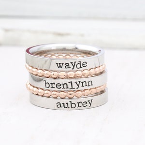 Anillo apilable - Anillo personalizado - Anillos para madres - Anillo estampado a mano - Anillos personalizados - Anillo apilable - Anillo con nombre - Anillos grabados