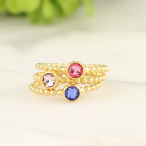 Beaded Birthstone Ring | Mothers Ring Set | Birthstone Stacking Ring | Gold Dainty Birthstone Ring | Birthstone Ring for Mom | Minimalist