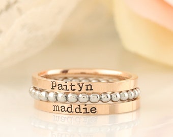 Skinny Stackable Ring / Personalized Rings / Mothers Rings / Hand Stamped Ring / Stacking Ring / Name Ring / Engraved Rings