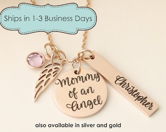 Mommy of an Angel Necklace - Rose Gold Memorial Necklace - Personalized Memorial Necklace - Custom Memorial Gift - Child Loss Necklace