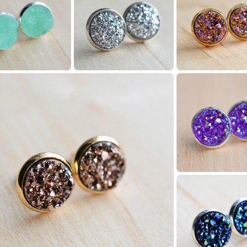 Druzy Stud Earrings Druzy Earrings Druzy Post Earrings Etsy