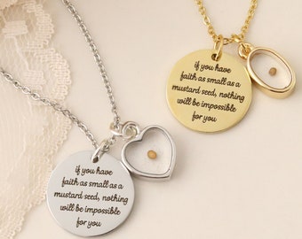 Mustard Seed Necklace - Inspirational Christian Gift - Matthew 17:20 Necklace - Faith as small as a mustard seed - Mustard Seed Charm