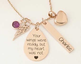 Your Wings Were Ready, But My Heart Was Not Memorial / Loss of Spouse Gift / Condolences Jewelry / Sympathy Gift / Heart Urn Necklace